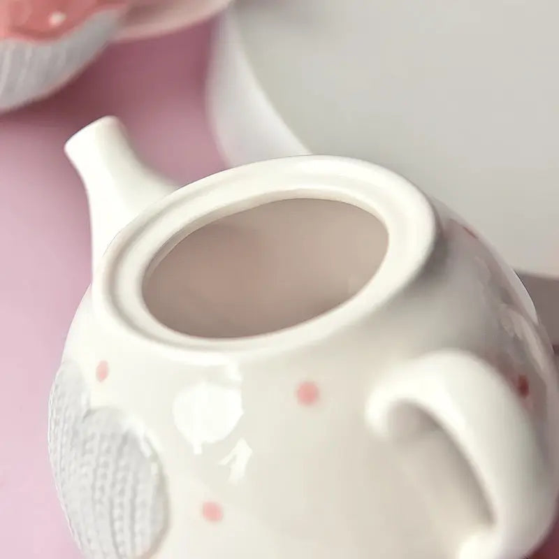 Cute Heart Teapot & Cup Set Kawaii Ceramic Tea Set with Bow Lid
