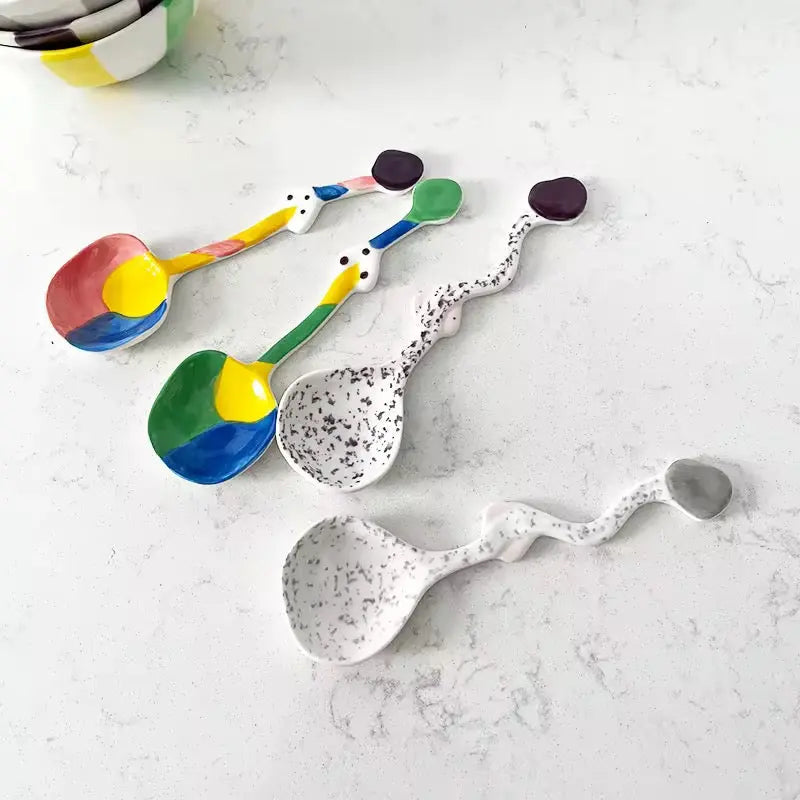 Colorful Striped Ceramic Bowl with Spoon Cute Dessert & Snack Bowl Set Sparkels  Sparkels