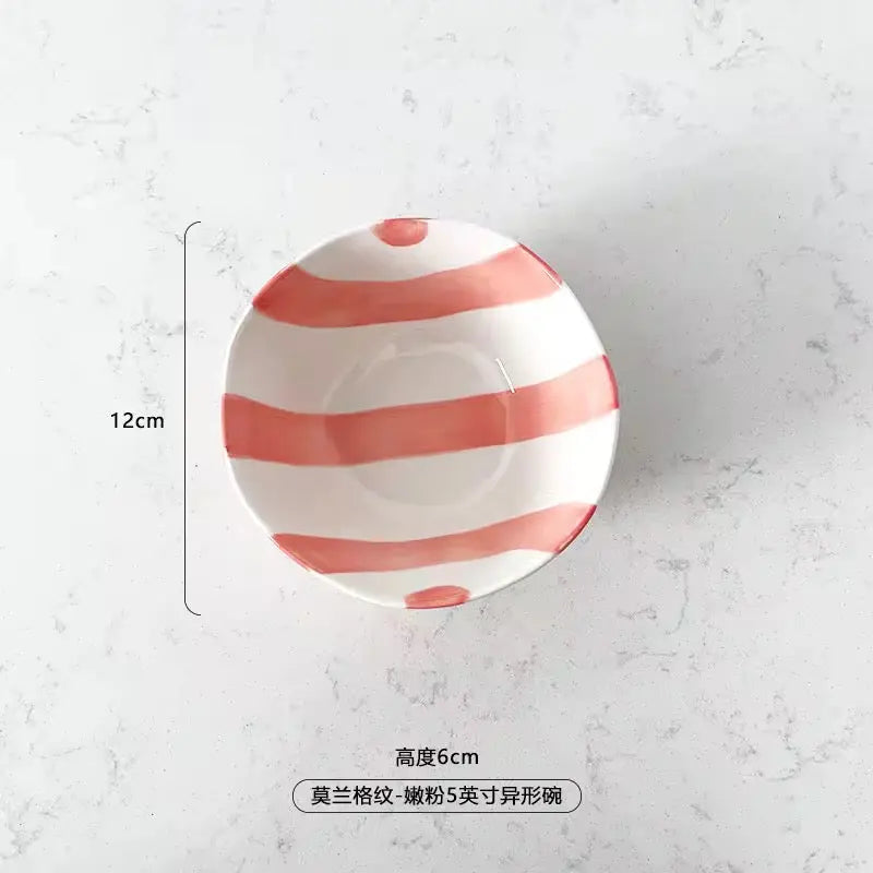 Colorful Striped Ceramic Bowl with Spoon Cute Dessert & Snack Bowl Set Sparkels  Sparkels