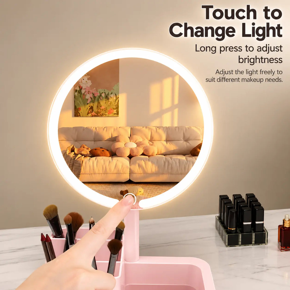 Smart LED Makeup Mirror with Storage Organizer 3 Color Lights