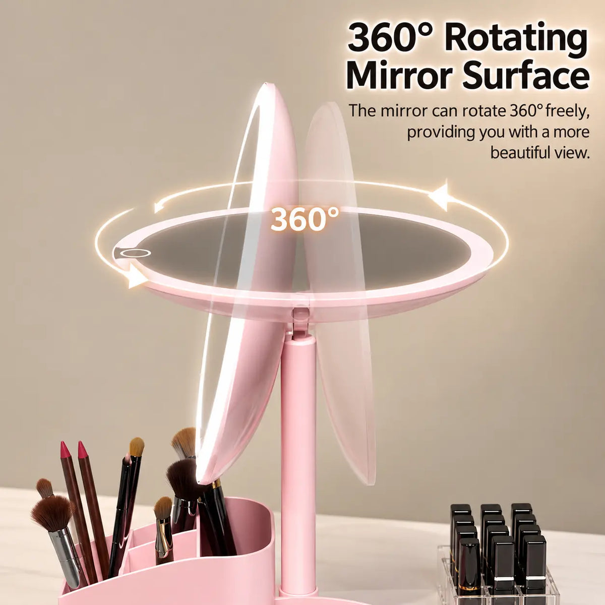 Smart LED Makeup Mirror with Storage Organizer 3 Color Lights