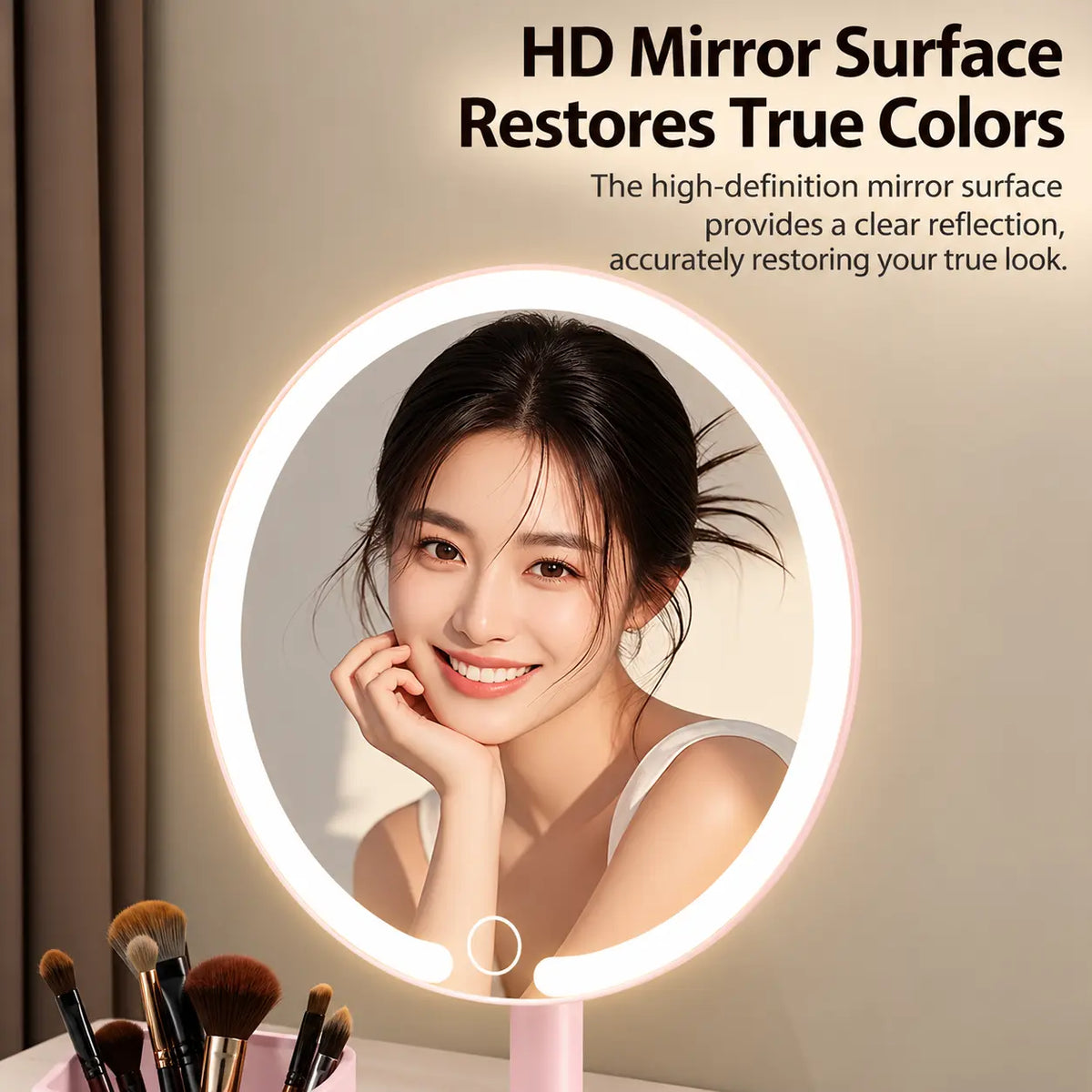 Smart LED Makeup Mirror with Storage Organizer 3 Color Lights