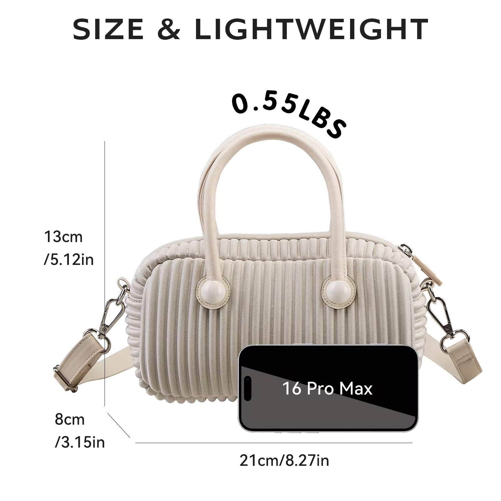 Pleated Pearl Handle Handbag Elegant & Lightweight Crossbody Purse