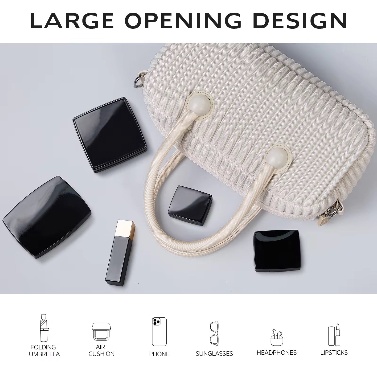 Pleated Pearl Handle Handbag Elegant & Lightweight Crossbody Purse