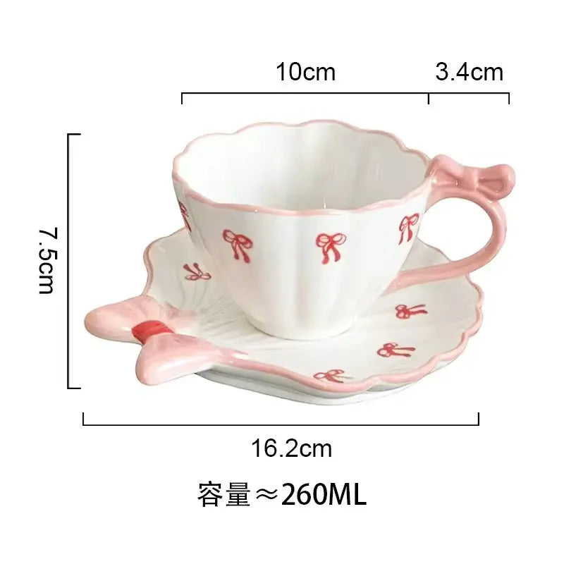 Cute Bow & Cherry Ceramic Tea Cup with Saucer 260ml