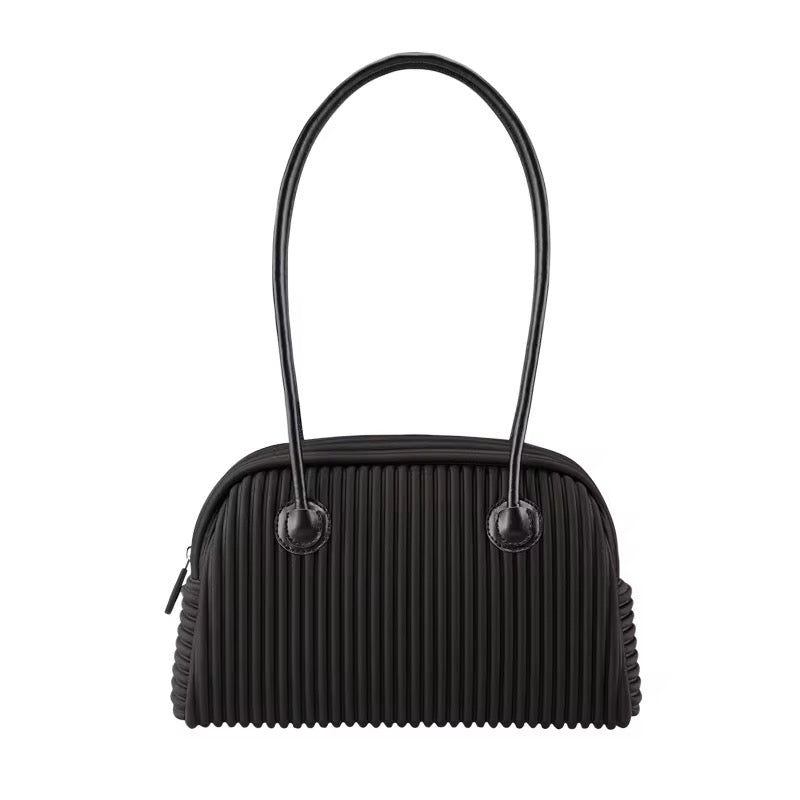 Pleated Pearl Handle Handbag Modern Minimalist Crossbody & Tote