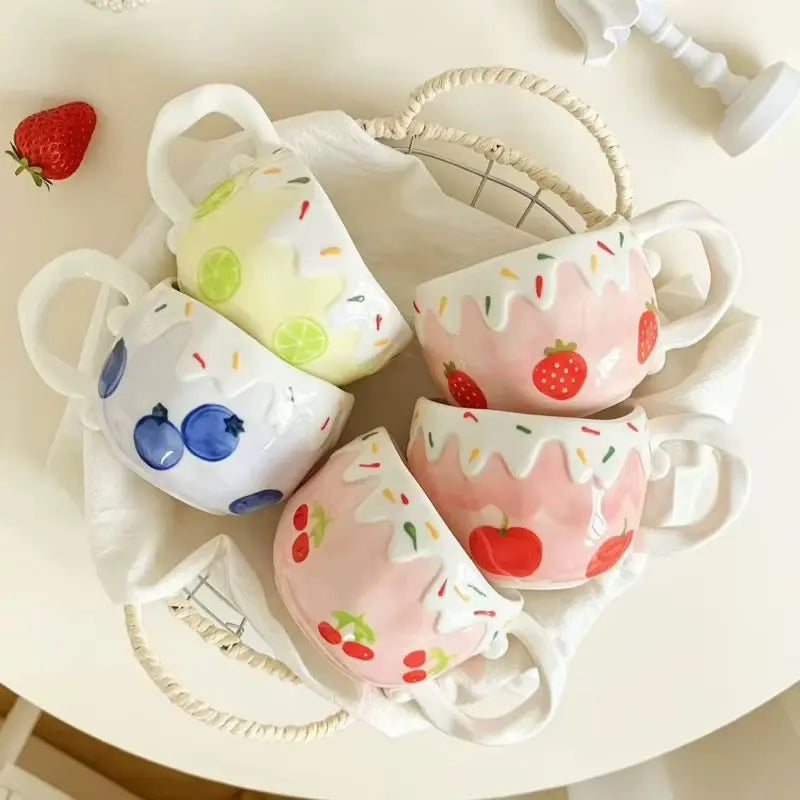 Sweet Fruit Drip Ceramic Cup with Matching Saucer