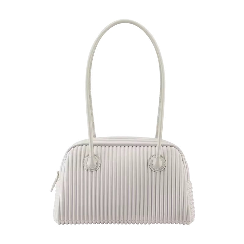 Pleated Pearl Handle Handbag Modern Minimalist Crossbody & Tote