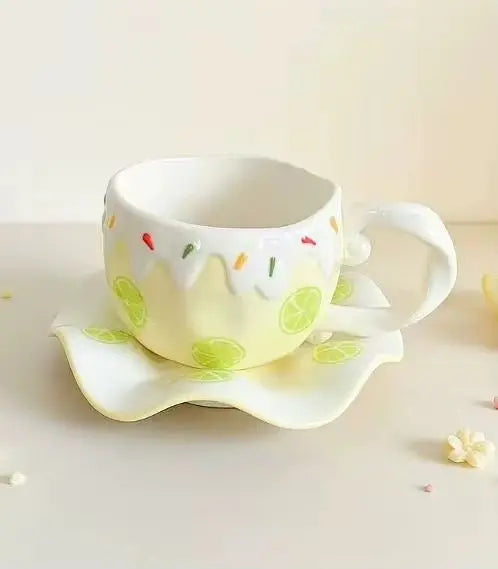 Sweet Fruit Drip Ceramic Cup with Matching Saucer
