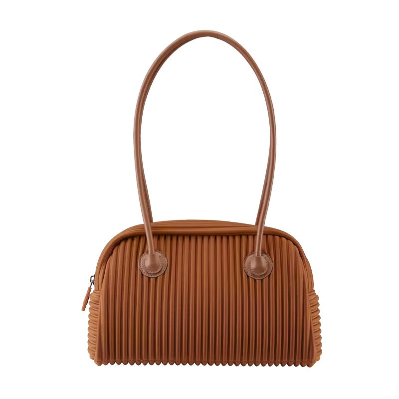 Pleated Pearl Handle Handbag Modern Minimalist Crossbody & Tote