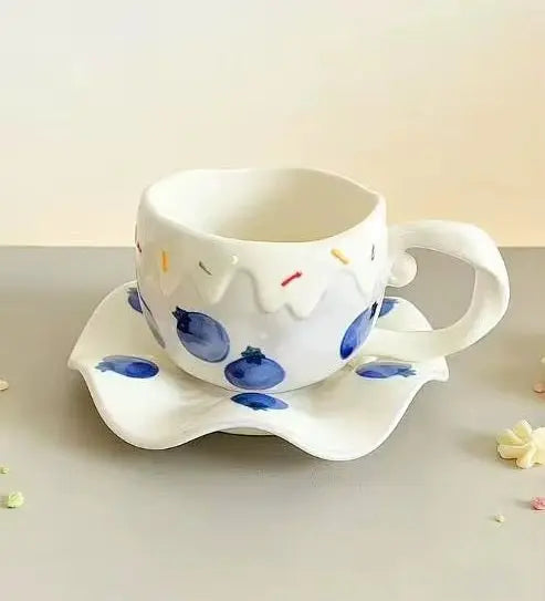 Sweet Fruit Drip Ceramic Cup with Matching Saucer