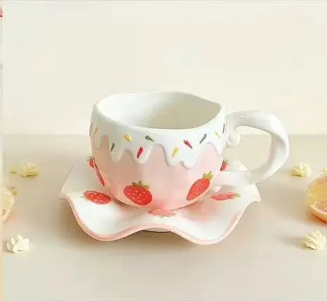Sweet Fruit Drip Ceramic Cup with Matching Saucer