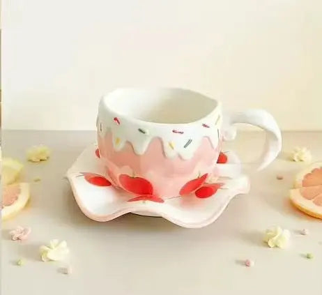 Sweet Fruit Drip Ceramic Cup with Matching Saucer