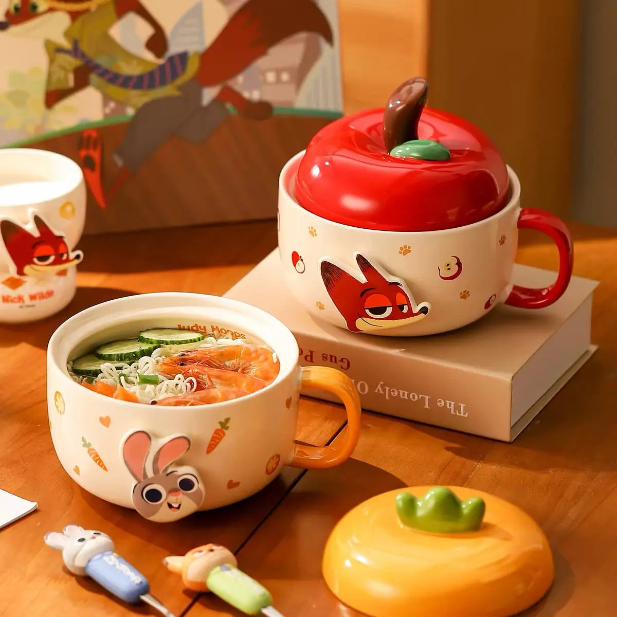 Cute Cartoon Ceramic Ramen Bowl with Lid & Handle – 1050ML