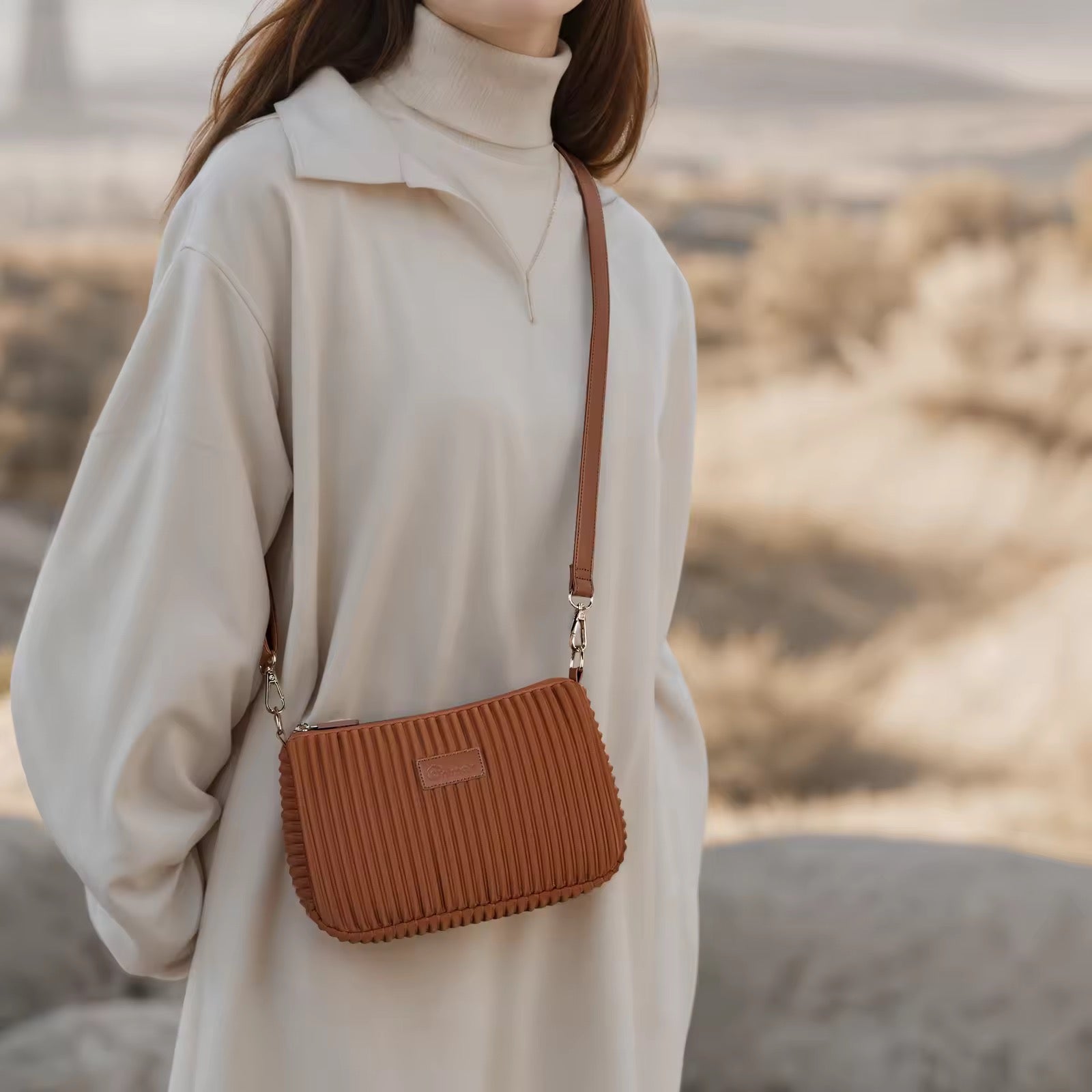 Pleated Crossbody Bag Lightweight Everyday Shoulder Purse