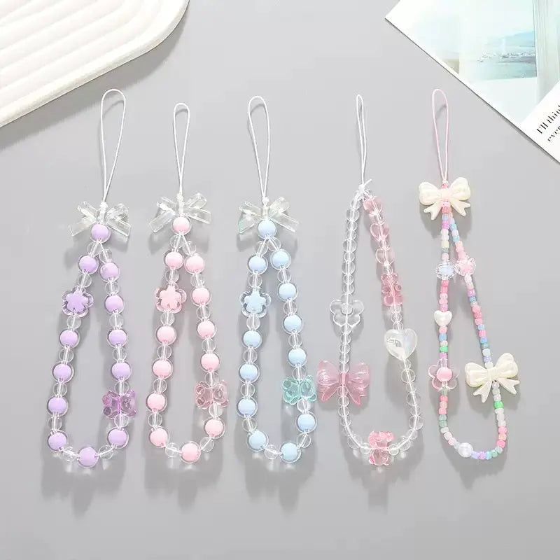 Cute Beaded Phone Charm Strap Kawaii Wrist Lanyard for Phone & Keychain Sparkels  Sparkels