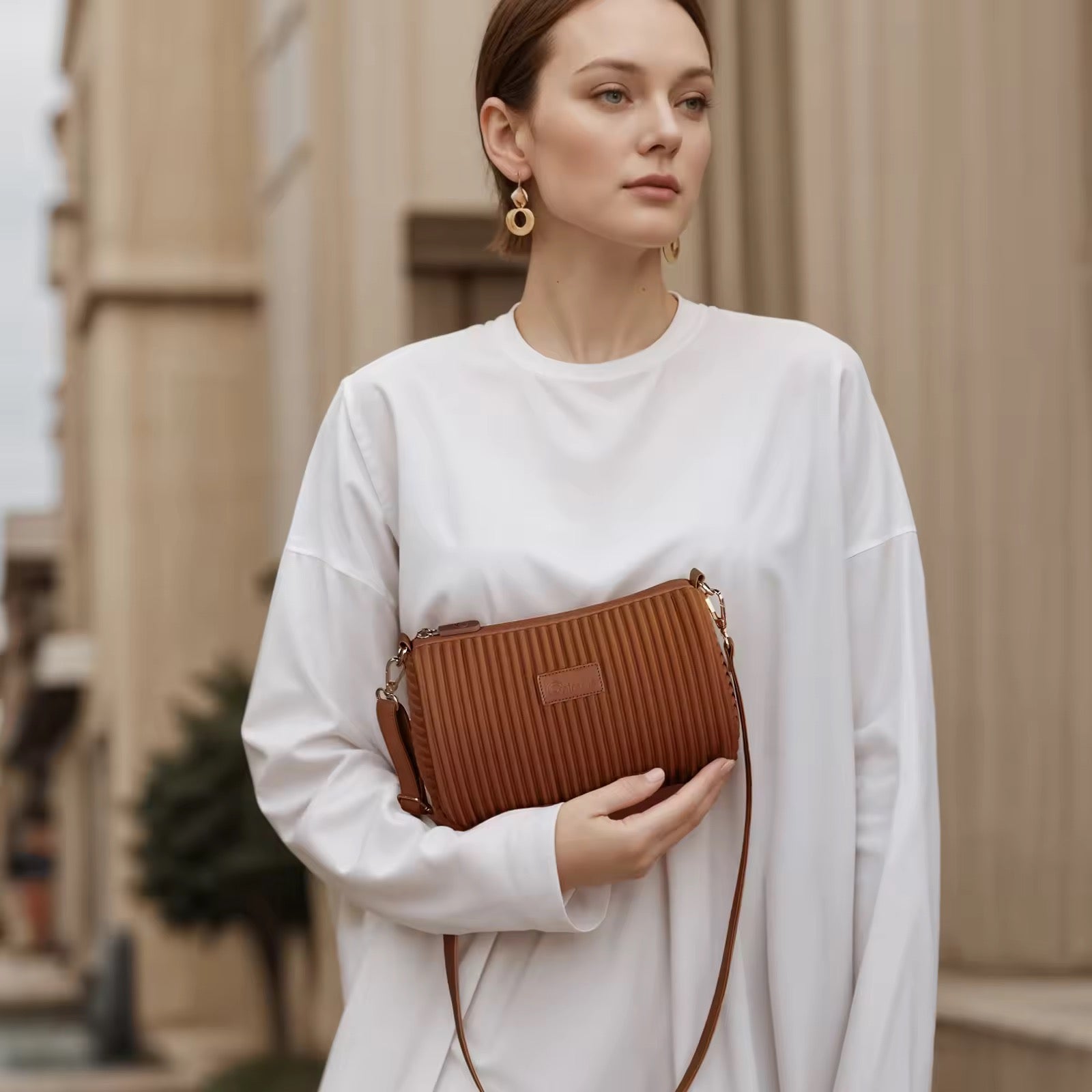 Pleated Crossbody Bag Lightweight Everyday Shoulder Purse