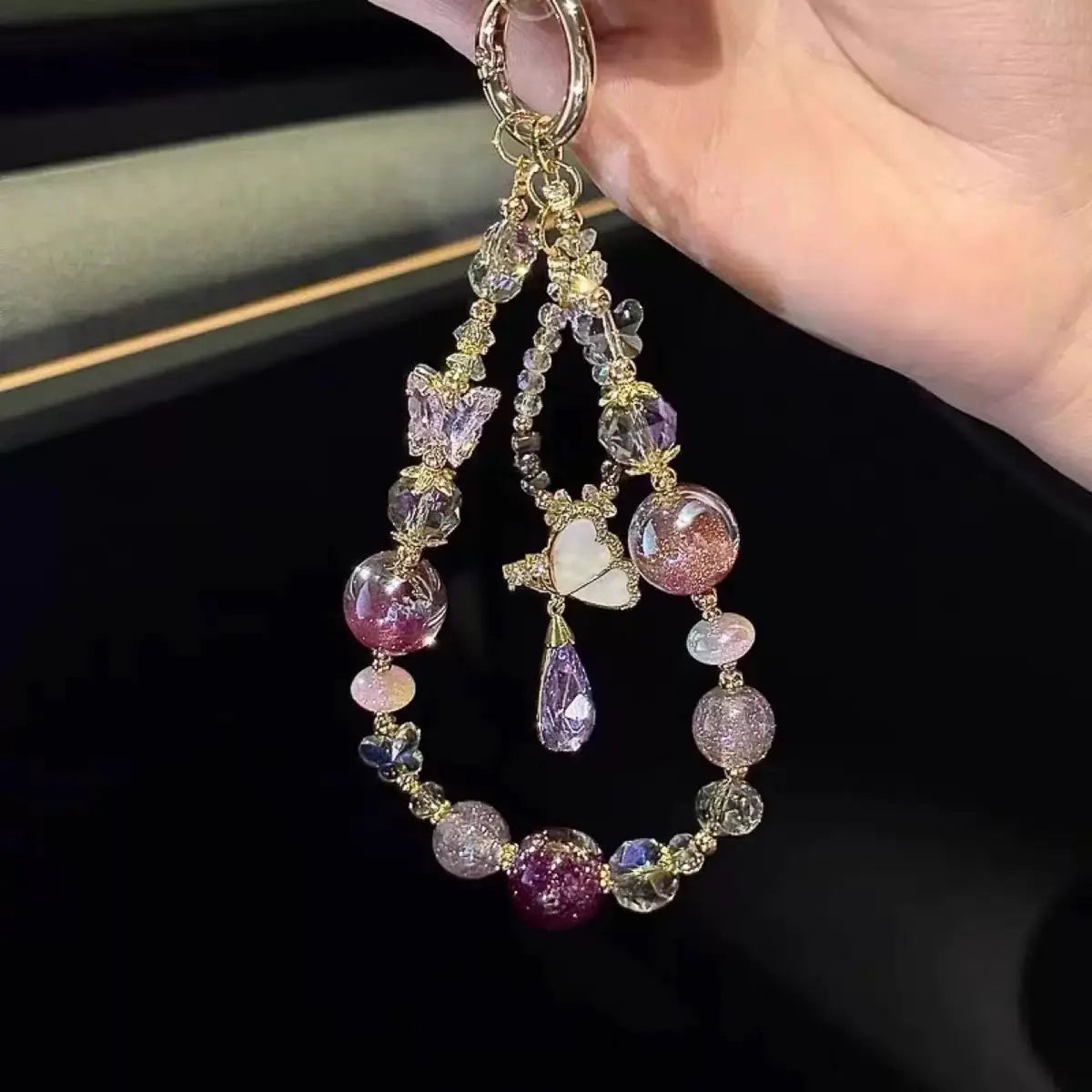 Elegant Butterfly Beaded Phone Charm Crystal Wrist Strap Keychain Sparkels  Sparkels