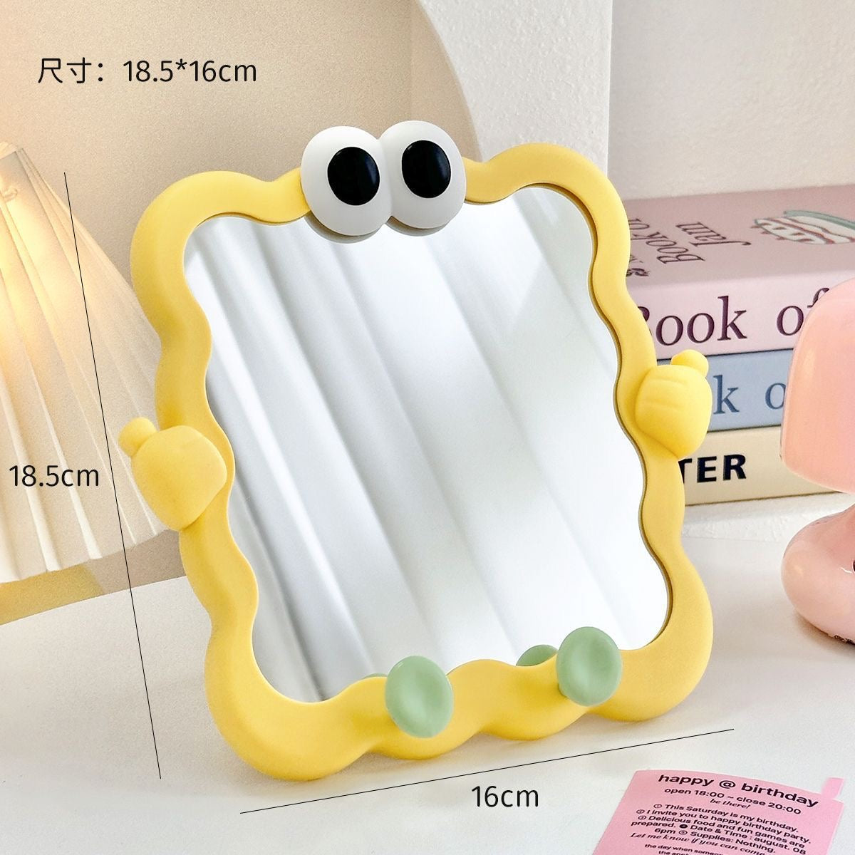 Kawaii Wavy Frame Mirror with Googly Eyes Tabletop & Wall Mount Design