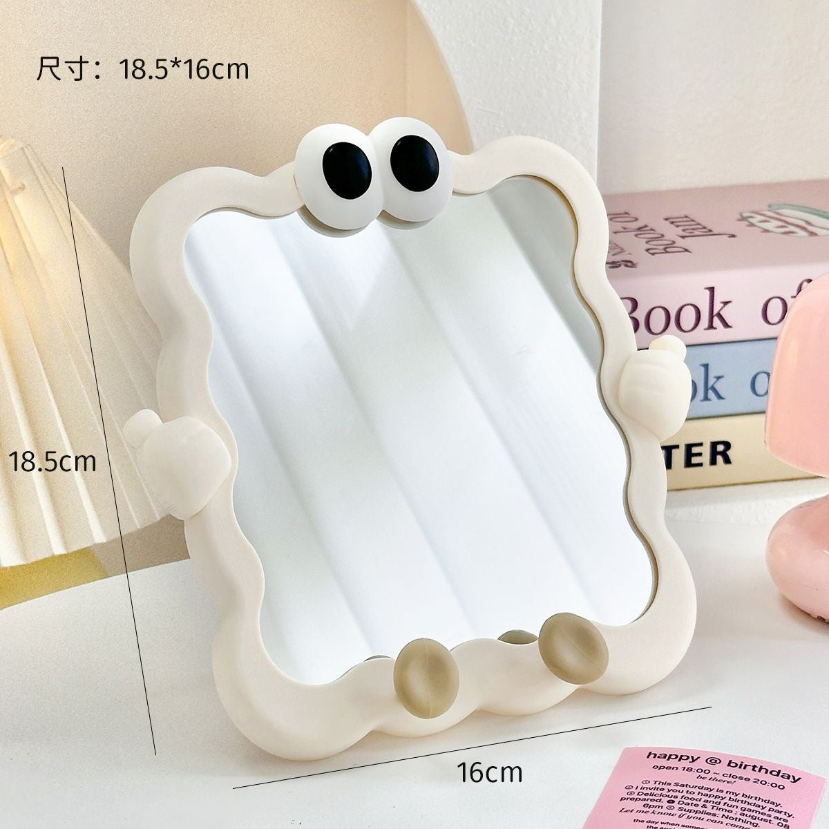Kawaii Wavy Frame Mirror with Googly Eyes Tabletop & Wall Mount Design