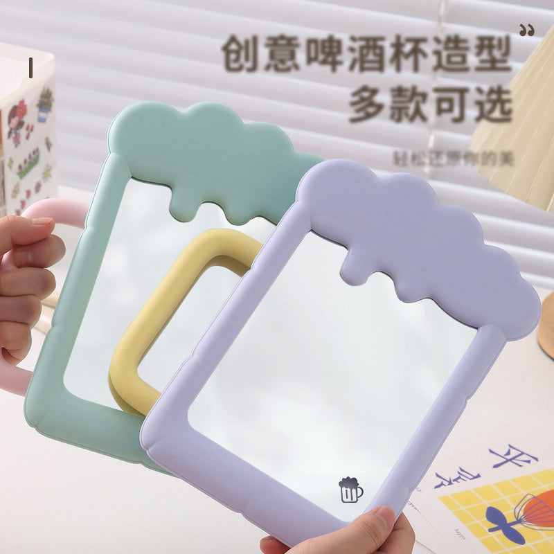 Kawaii Milk Foam Mirror with Handle Pastel Aesthetic Table Mirror