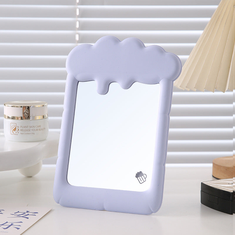 Kawaii Milk Foam Mirror with Handle Pastel Aesthetic Table Mirror
