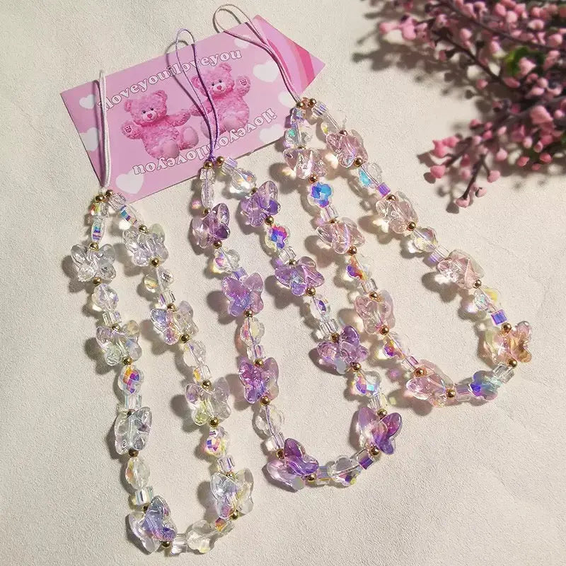Butterfly Beaded Phone Charm Kawaii Crystal Phone Strap