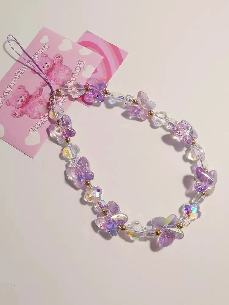 Butterfly Beaded Phone Charm Kawaii Crystal Phone Strap