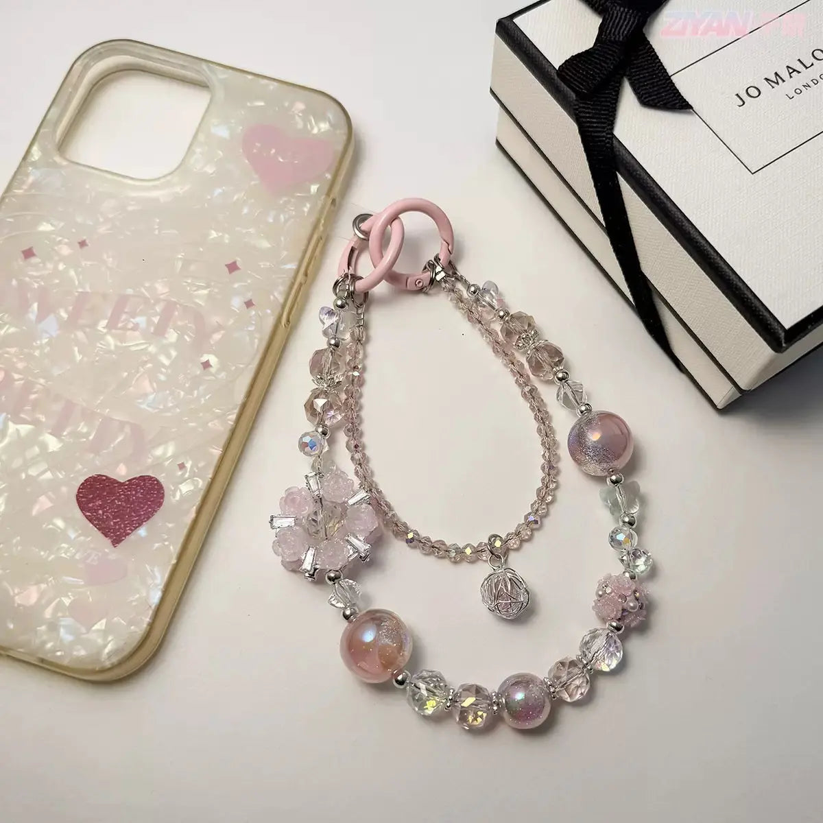 Pink Crystal Beaded Phone Charm Aesthetic Phone Wrist Strap Sparkels  Sparkels