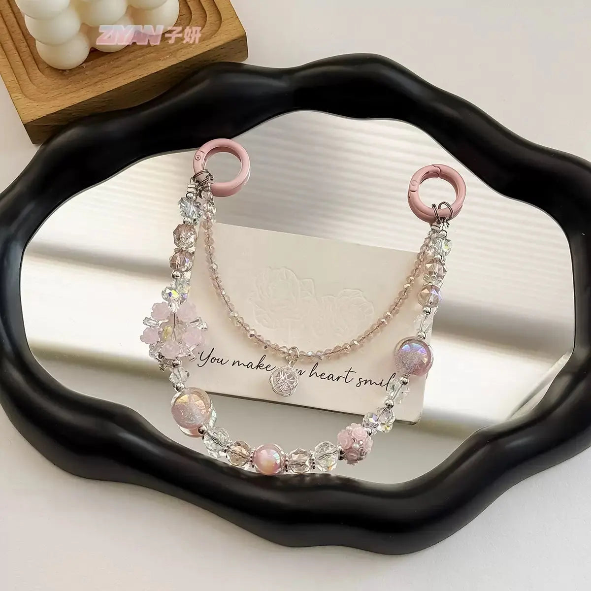 Pink Crystal Beaded Phone Charm Aesthetic Phone Wrist Strap Sparkels  Sparkels