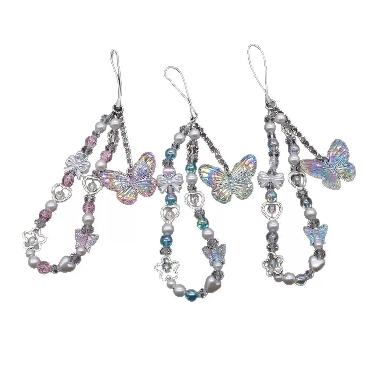 Butterfly Beaded Phone Charm Strap Aesthetic Crystal Phone Wrist Strap