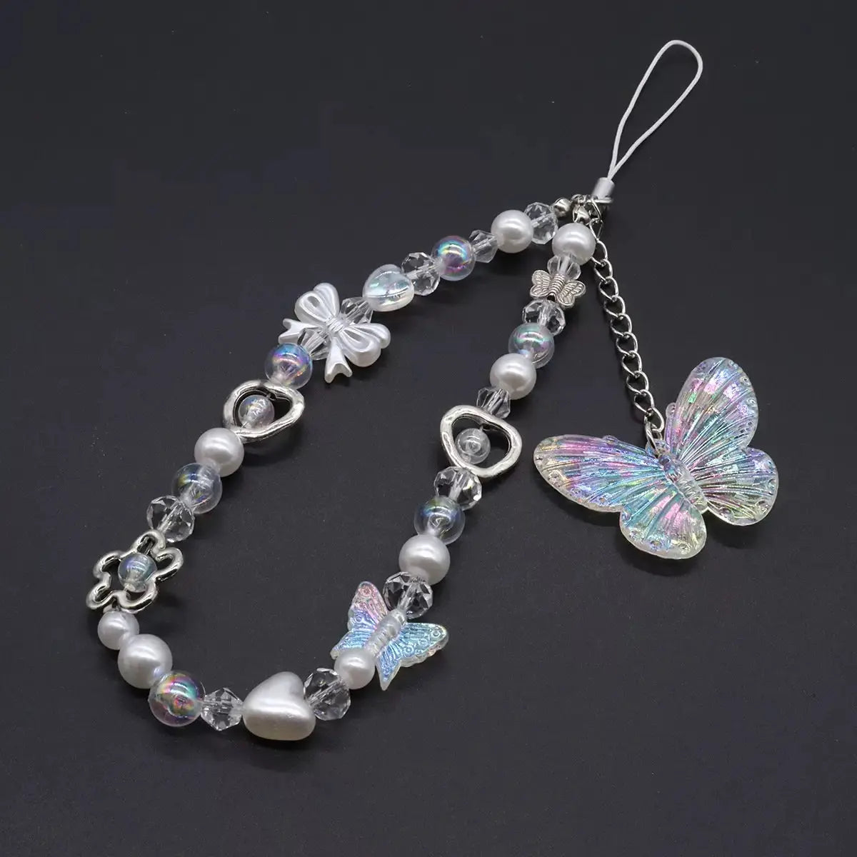 Butterfly Beaded Phone Charm Strap Aesthetic Crystal Phone Wrist Strap