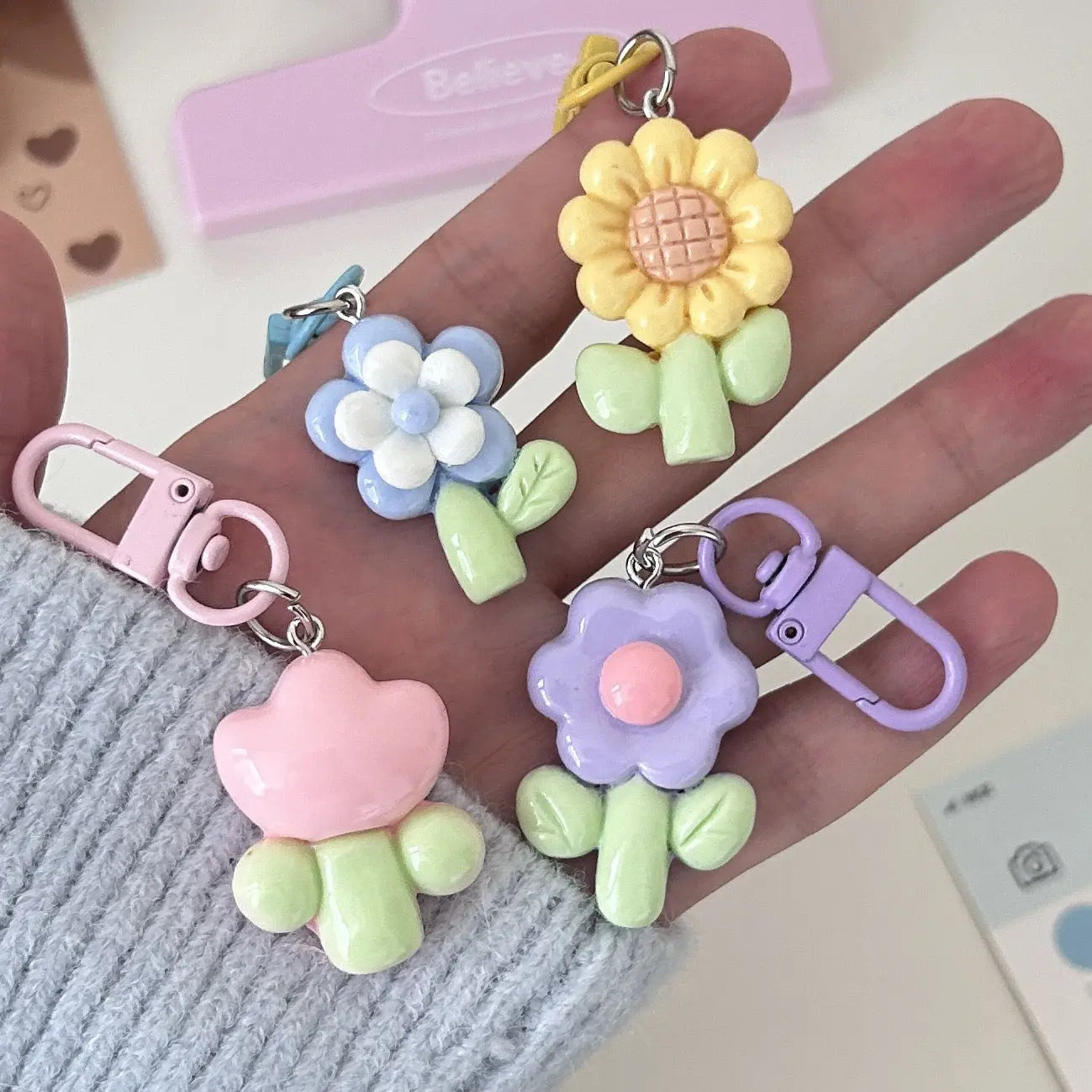 Cute Flower Keychain Kawaii Floral Bag Charm