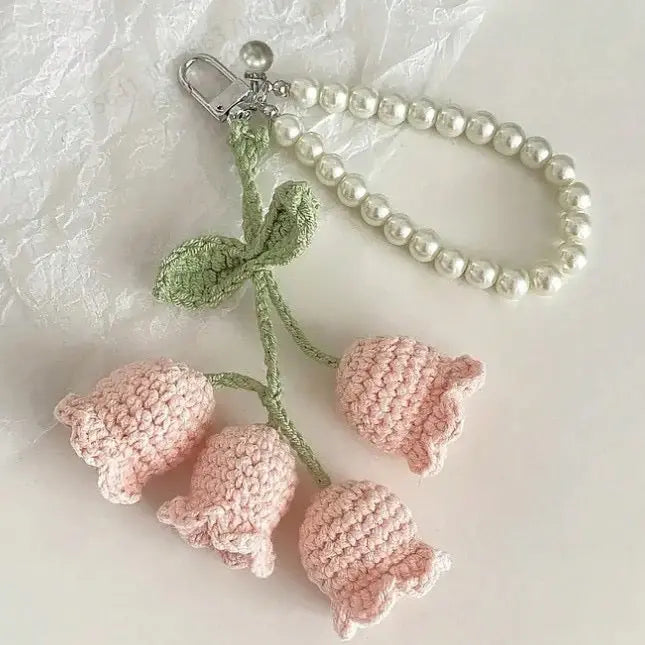 Crochet Flower Keychain Cute Handmade Tulip Bag Charm Sparkels  Sparkels