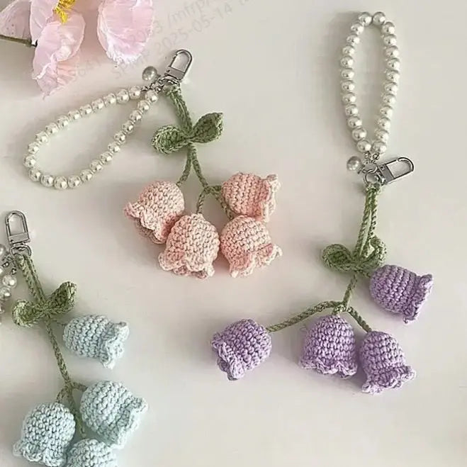 Crochet Flower Keychain Cute Handmade Tulip Bag Charm Sparkels  Sparkels