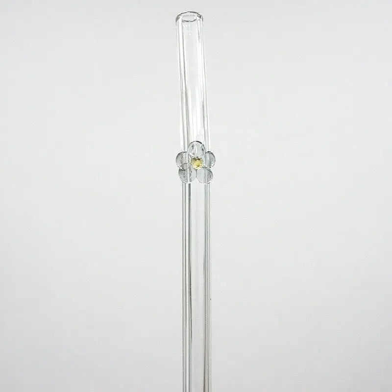 Cute Flower Glass Straw Reusable Transparent Drinking Straw