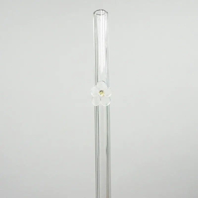Cute Flower Glass Straw Reusable Transparent Drinking Straw