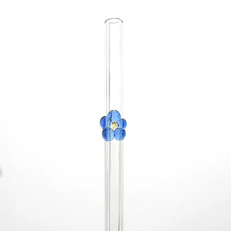 Cute Flower Glass Straw Reusable Transparent Drinking Straw