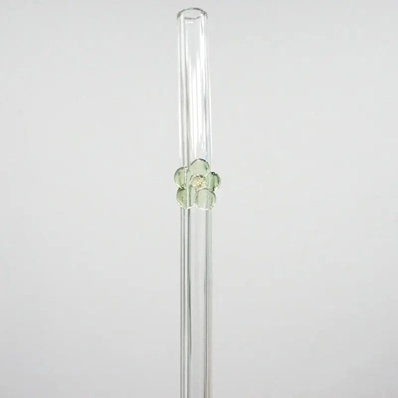 Cute Flower Glass Straw Reusable Transparent Drinking Straw