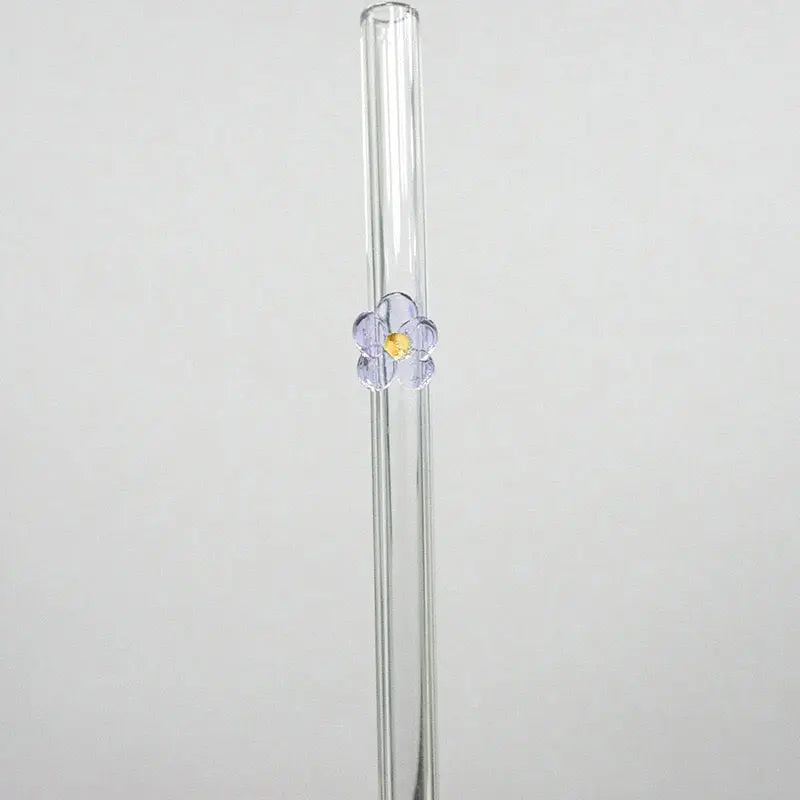 Cute Flower Glass Straw Reusable Transparent Drinking Straw