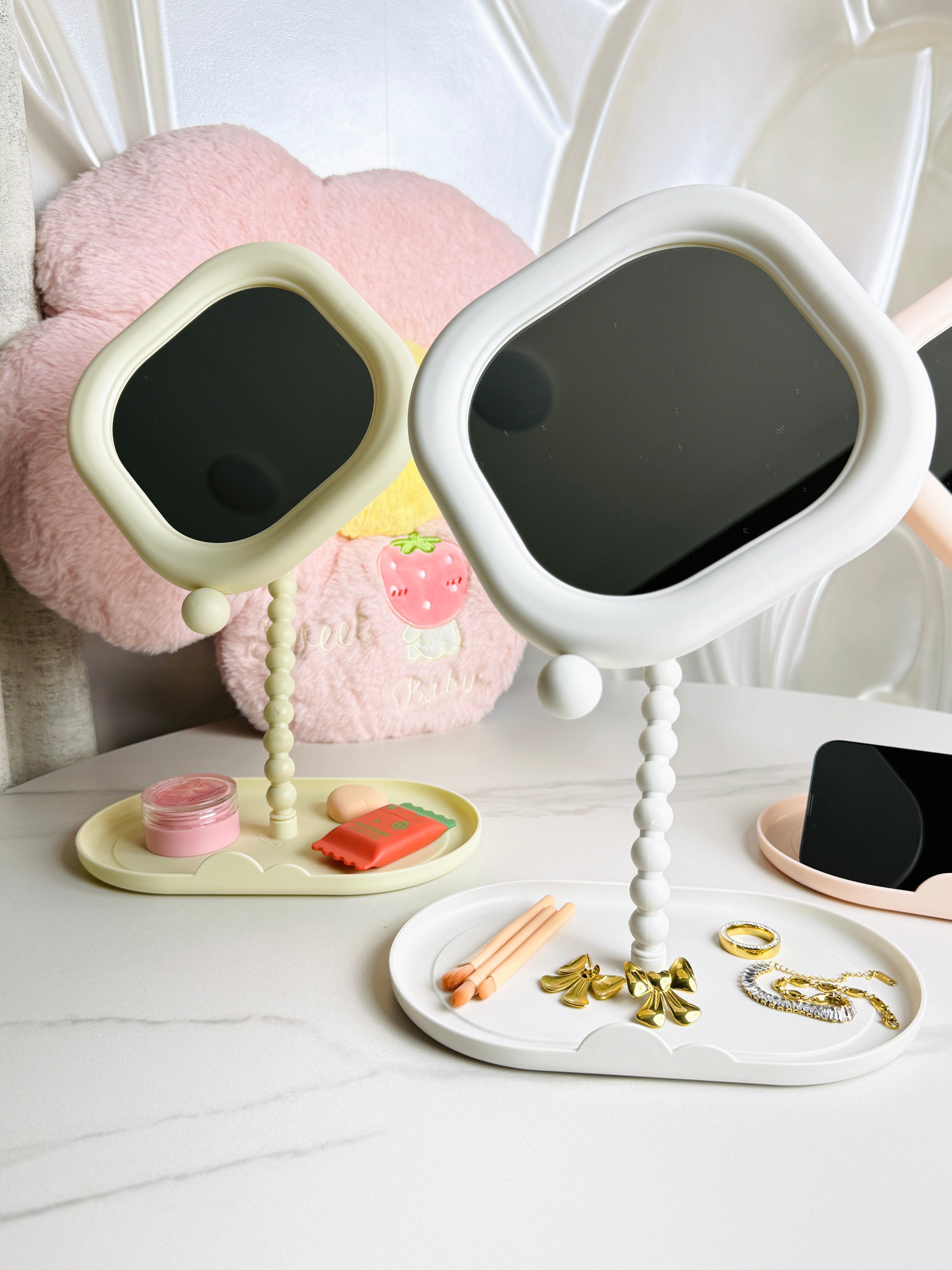 Pearl Stand Mirror with Tray Organizer