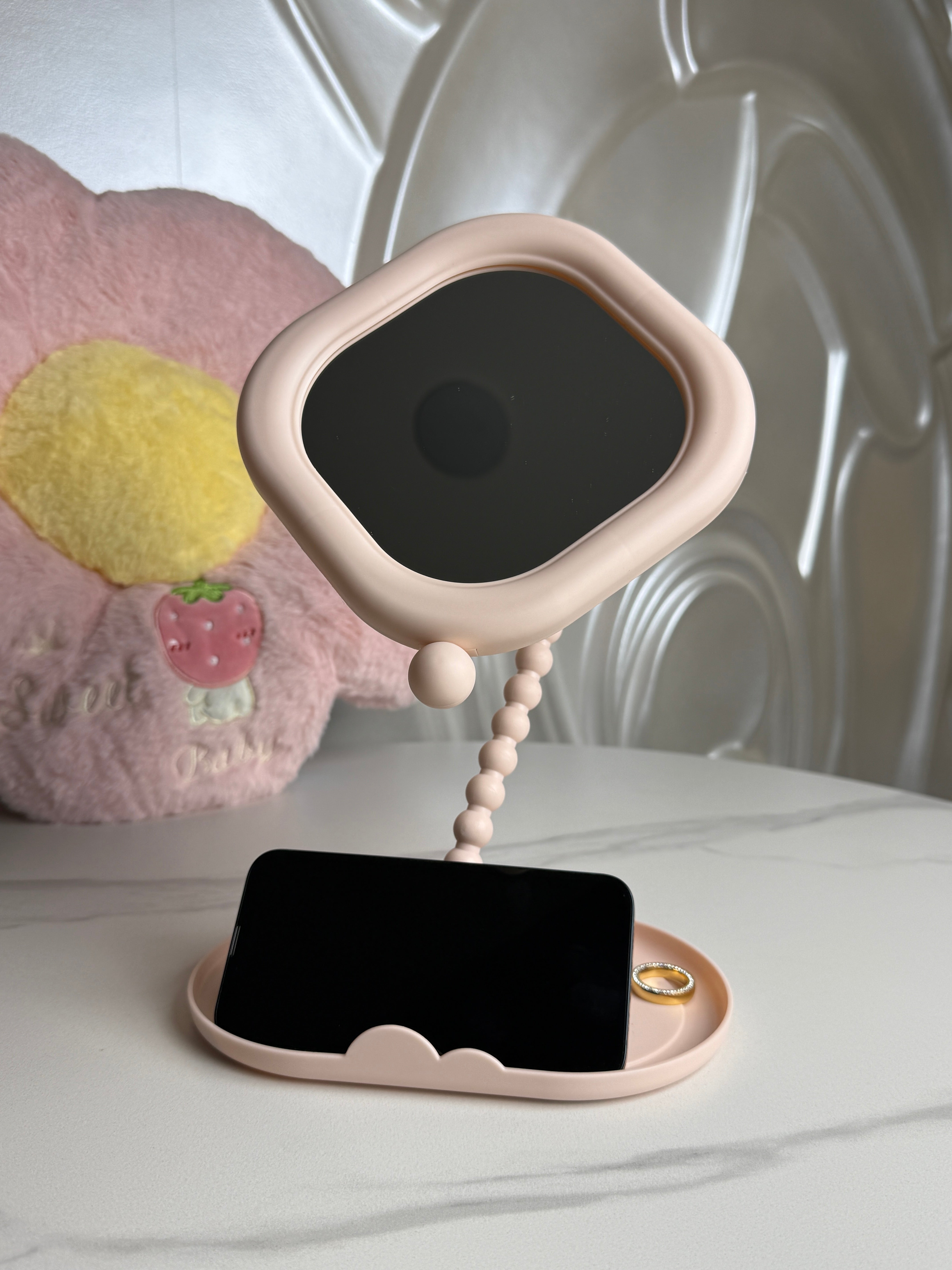 Pearl Stand Mirror with Tray Organizer