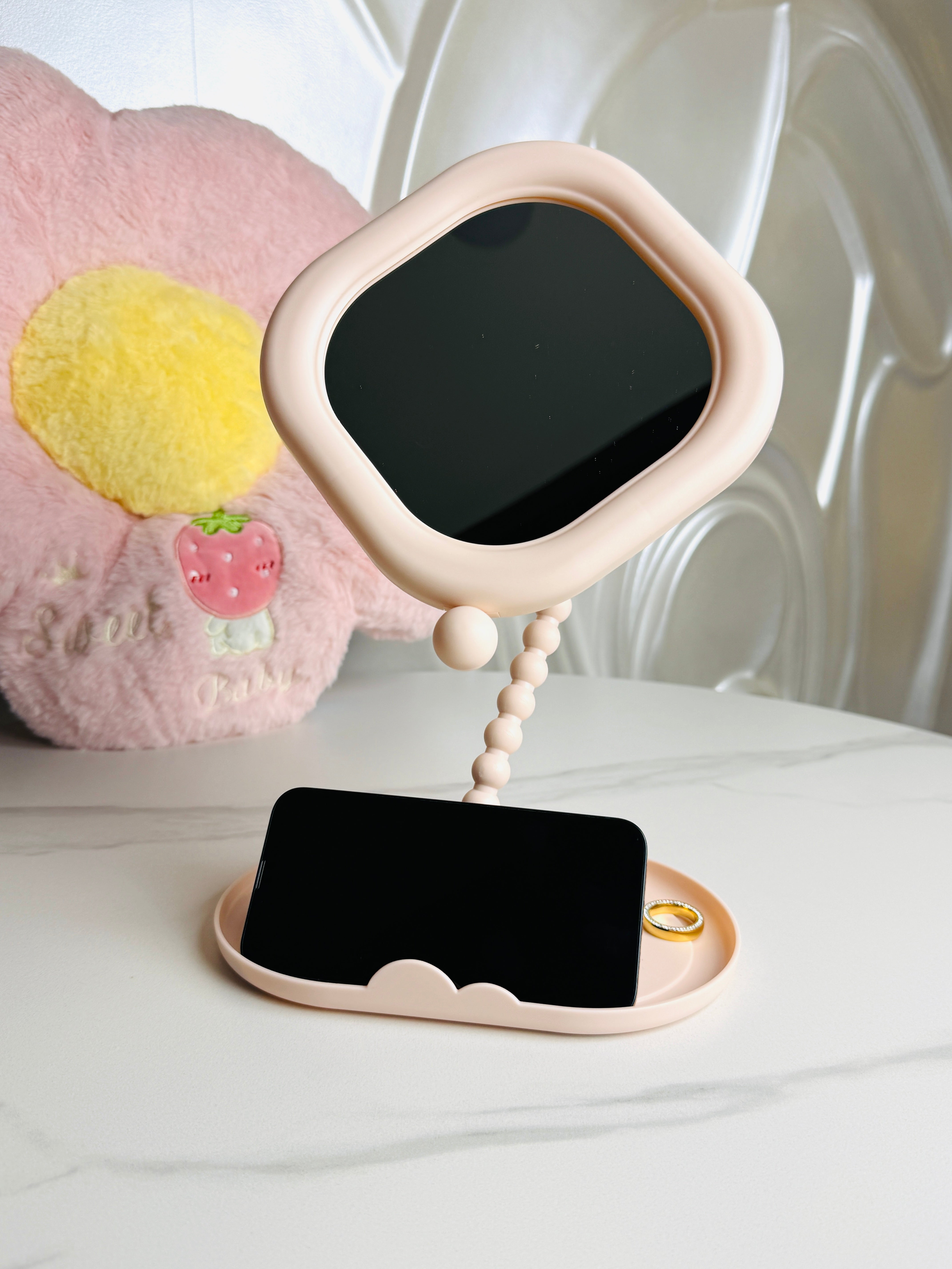 Pearl Stand Mirror with Tray Organizer