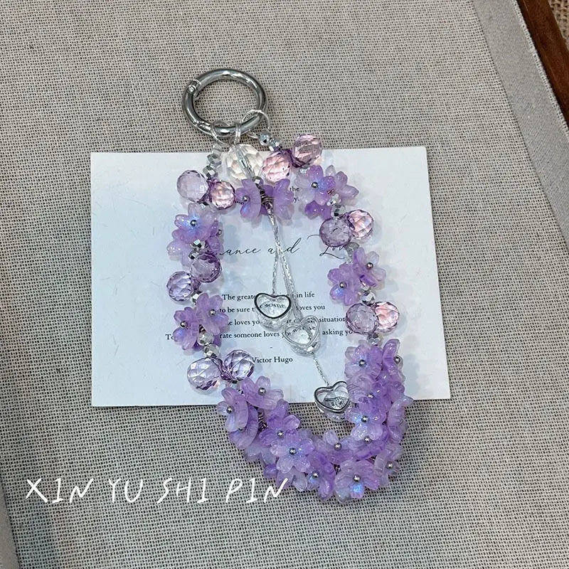 Crystal Beaded Phone Charm Aesthetic Hand Strap Keychain