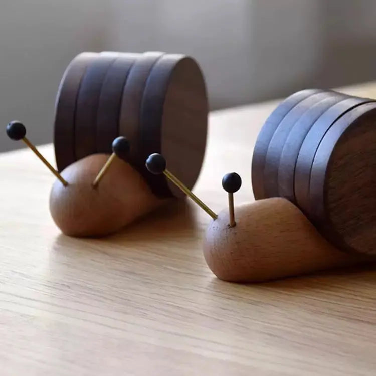 Wooden Snail Coasters Set Creative Table Drink Coasters Sparkels  Sparkels