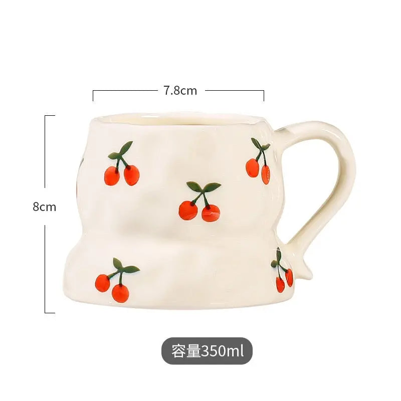 Cute Aesthetic Ceramic Mug Floral, Heart & Cherry Design Coffee Cup Sparkels  Sparkels