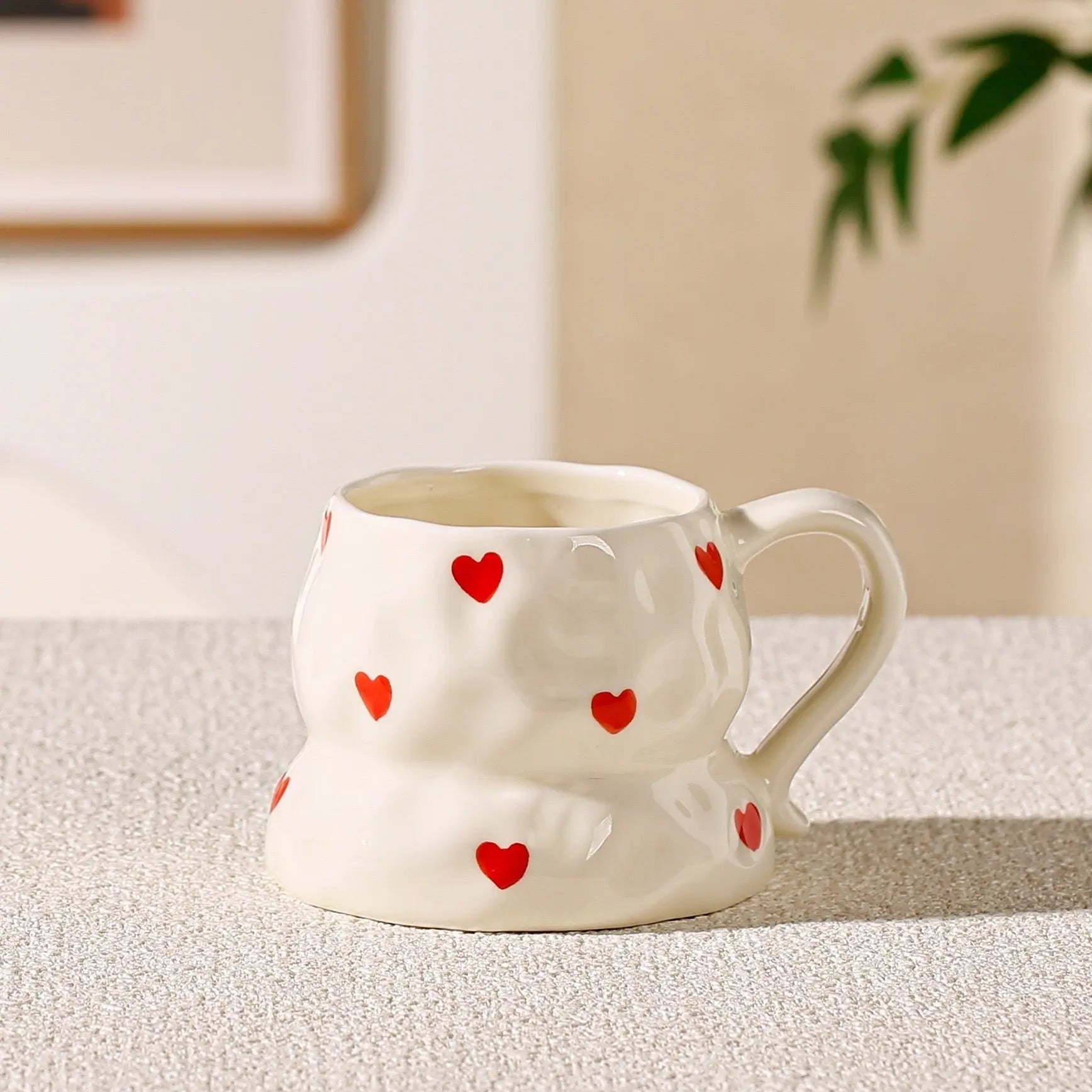 Cute Aesthetic Ceramic Mug Floral, Heart & Cherry Design Coffee Cup Sparkels  Sparkels