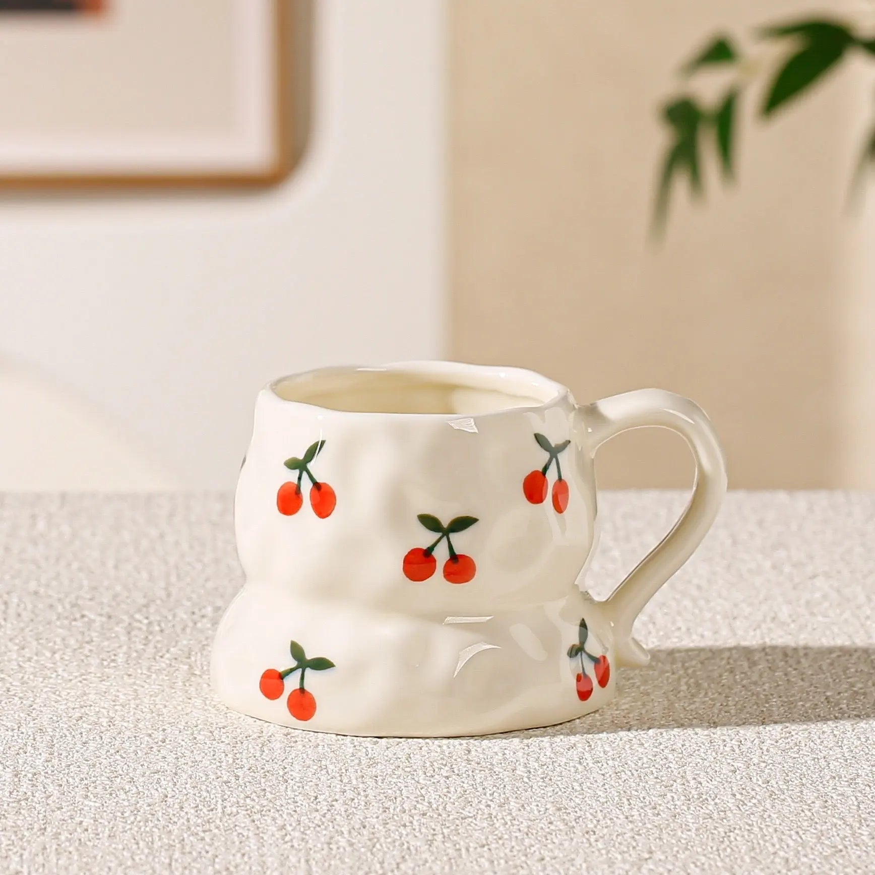 Cute Aesthetic Ceramic Mug Floral, Heart & Cherry Design Coffee Cup Sparkels  Sparkels