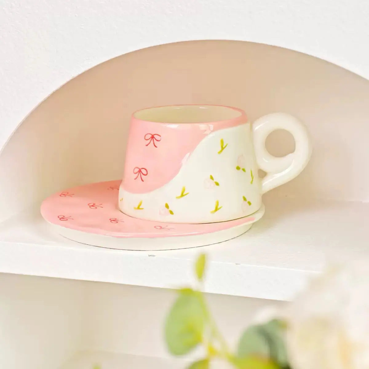 Cute Ceramic Cup & Saucer Set Aesthetic Coffee Mug with Plate Sparkels  Sparkels