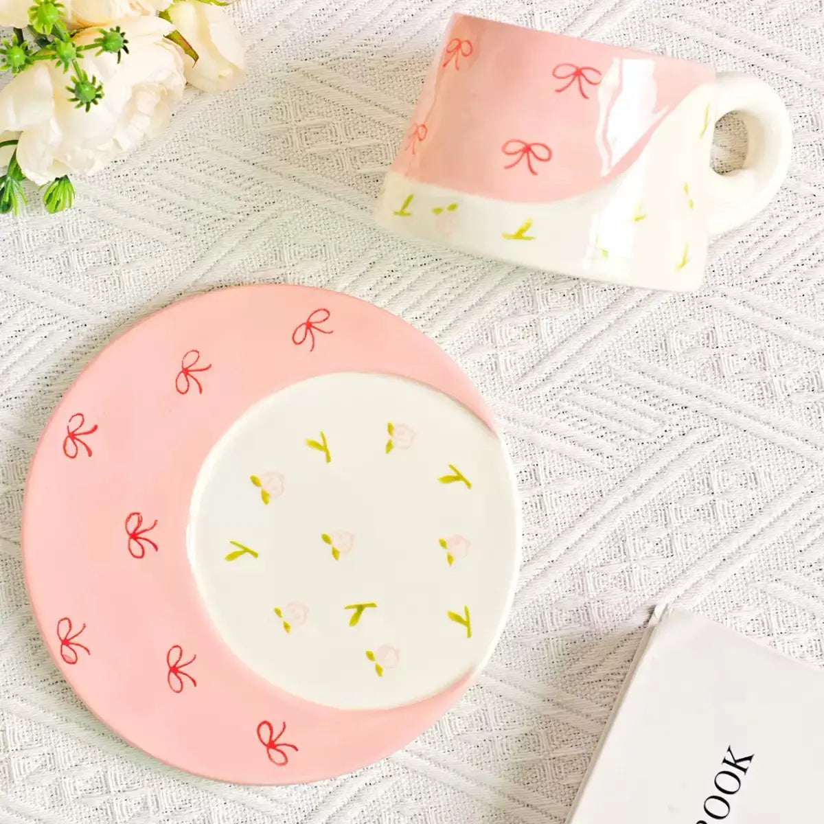 Cute Ceramic Cup & Saucer Set Aesthetic Coffee Mug with Plate Sparkels  Sparkels